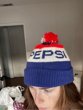 Vintage Pepsi Kids Pom-Pom Beanie in Red, White & Blue - collectors memorabilia